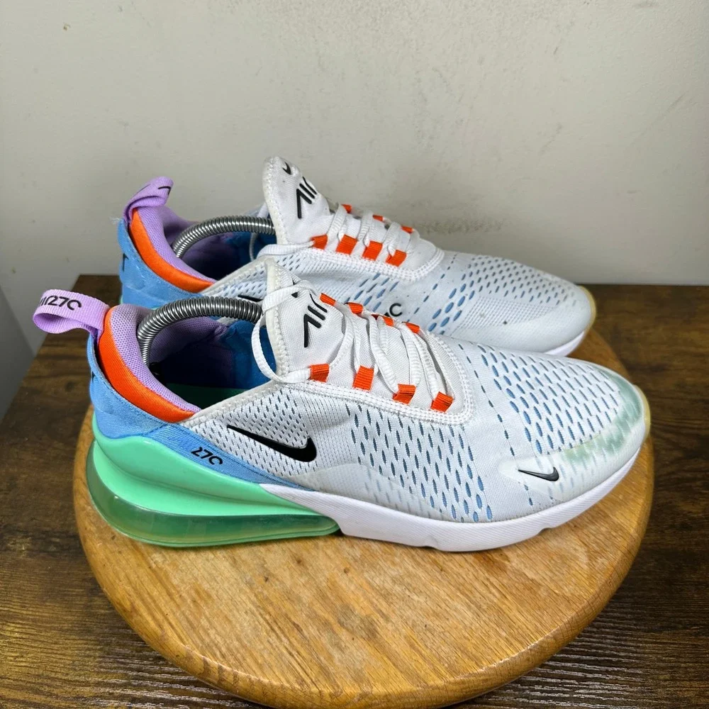 Nike Air Max 270 Running Shoes White Black Orange DX2347-100 Men's Size 11.5